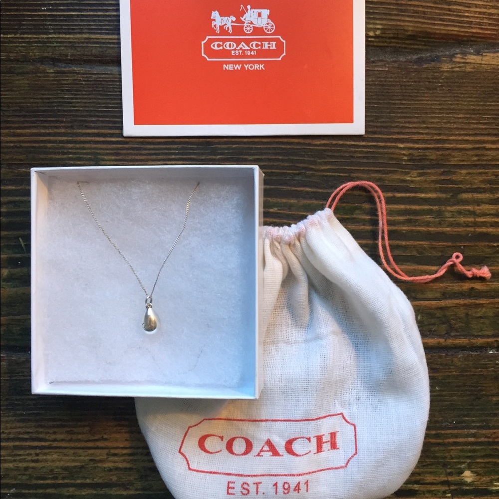Coach NWT Sterling Silver Teardrop Logo Necklace
